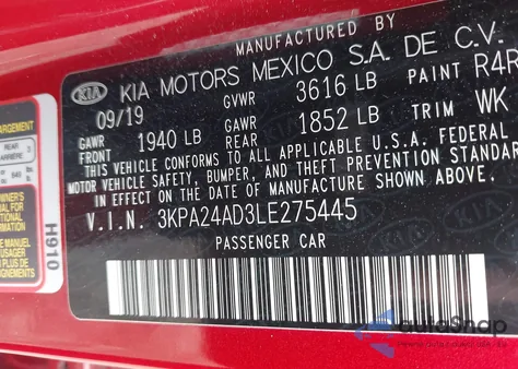 2020 Kia Rio S из США, поврежденный, VIN 3KPA24AD3LE275445